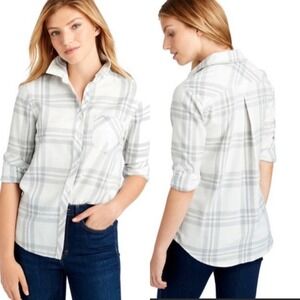 Vineyard Vines Vineyard Ice Plaid Flannel Button Down Frost Grey White 16 NEW